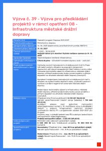 39_Výzva pro předkládání projektů v rámci opatření 08 &#8211; Infrastruktura městské drážní dopravy (novostavby a modernizace)