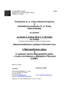 Tisková konference k zahájení informační tour k Metropolitnímu plánu