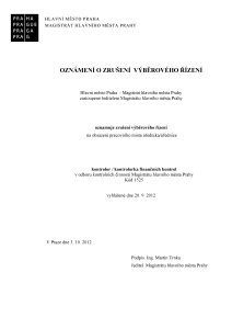 kontrolor / kontrolorka finančních kontrol v odboru kontrolních činností - zrušení výběrového řízení