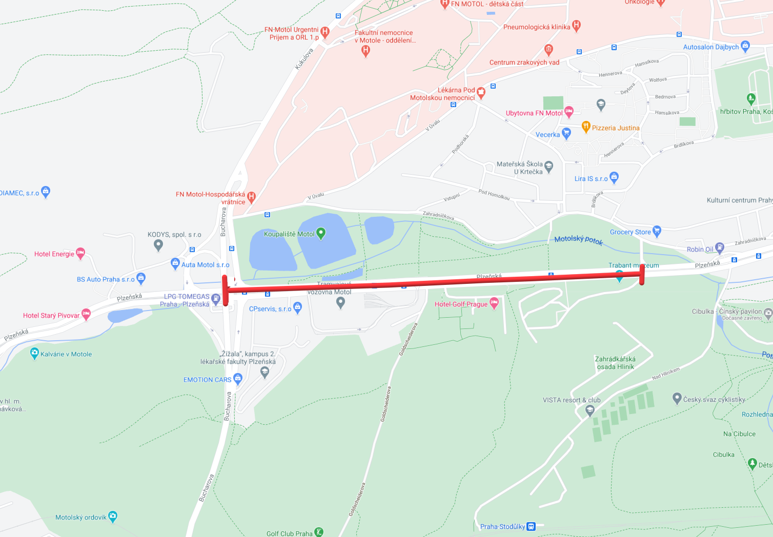 Mapa s vyznačením opravované komunikace Plzeňská