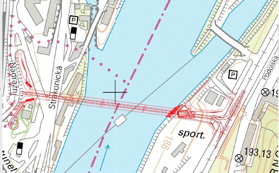 Mapa – vyznačení nového Dvoreckého mostu