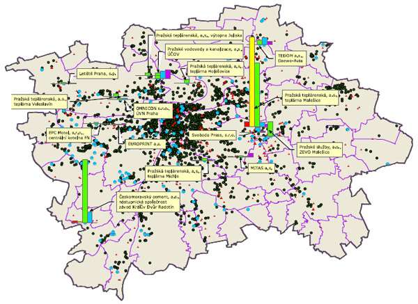 Obr  Významné stacionární zdroje emisí, Praha, 2010