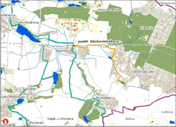 trasa podél běchovického potoka - orientační mapka (ke zvětšení)